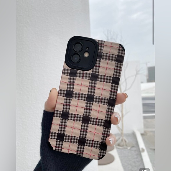 iPhone Case Vertical Stripes PU Leather Texture Neutral Plaid - Picture 2 of 3